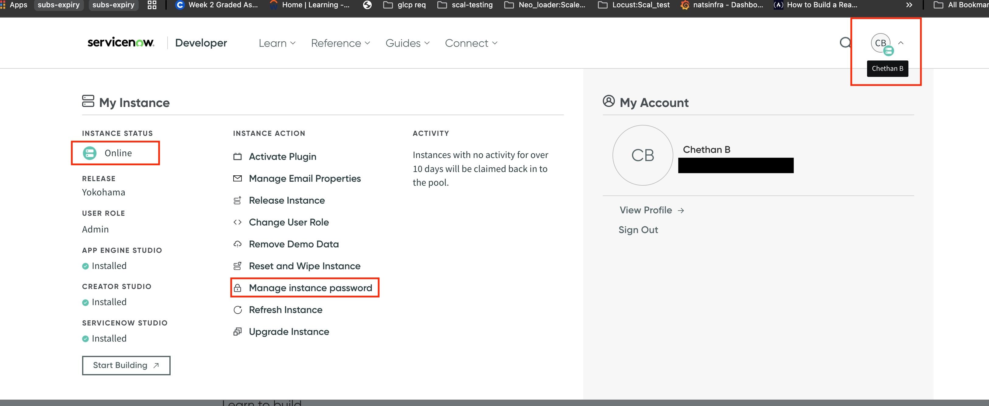 Manage ServiceNow instance